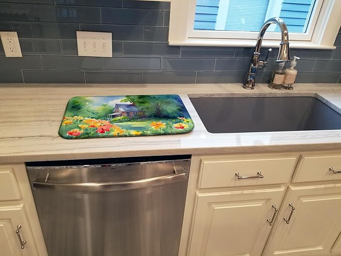 Caroline's Treasures DAC1669DDM Massachusetts Mayflowers in Watercolor Dish Drying Mat Absorbent Dish Drying Mat Pad for Kitchen Counter Dish Drainer Mat for Countertop 14 x 21 Multicolor
