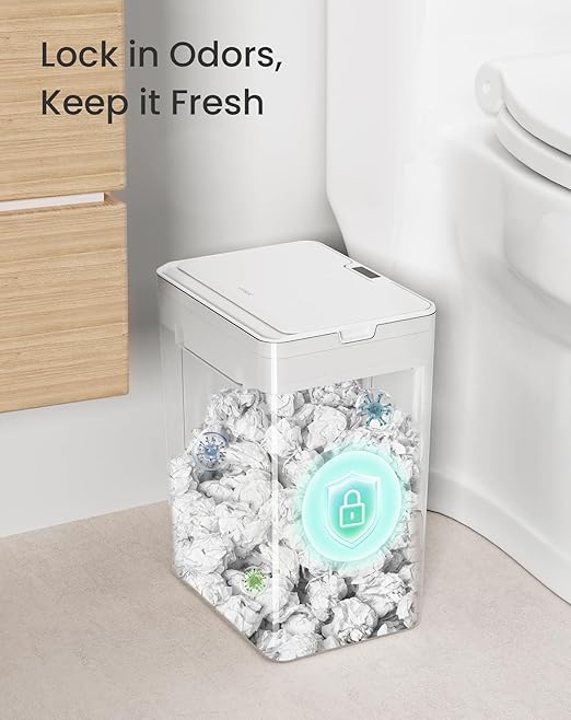 Cesun 2 Pack 4 Gallon Bathroom Trash Can with Lid Small Automatic Trash Can Touchless Motion Sensor Garbage Can White Plastic Waste Basket for Bathroom Bedroom Toilet Office Rv