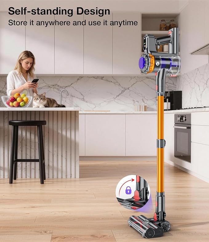 Cordless Vacuum Cleaner 550W 45KPA 65Mins Vacuum Cleaners for Home Stick Vacuum with Self-Standing LED Display &amp Anti-Tangle Wireless Vacumm Lightweight Vacuum for Pet Hair Carpet Floor