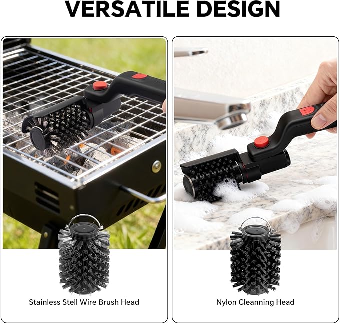 Electric Rotary Grill Brush with 1 Replacement HeadCordless Rechargeable Grill Cleaning Brush with Adjustable AngleNo Bristle SheddingGifts for Men/Dad