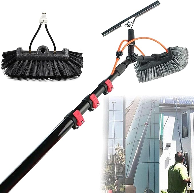 Window Cleaning Wand Water Feeding Telescopic Brush for Pv Panel Cleaning - 12m/40ft Roof Cleaning Tool Window Cleaner Kit35cmbrushhead-6M/20FT