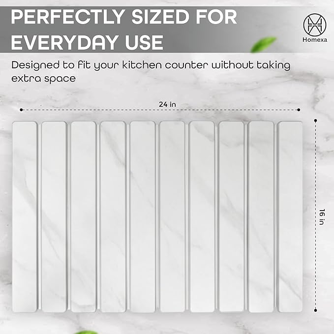 Large Stone Dish Drying Mat 24 x 16 – Quick Dry Diatomaceous Bath &amp Kitchen Mat with Non-Slip Base – Modern Absorbent Drying Pad for Plates Glassware &amp Bottles (Marbled White)
