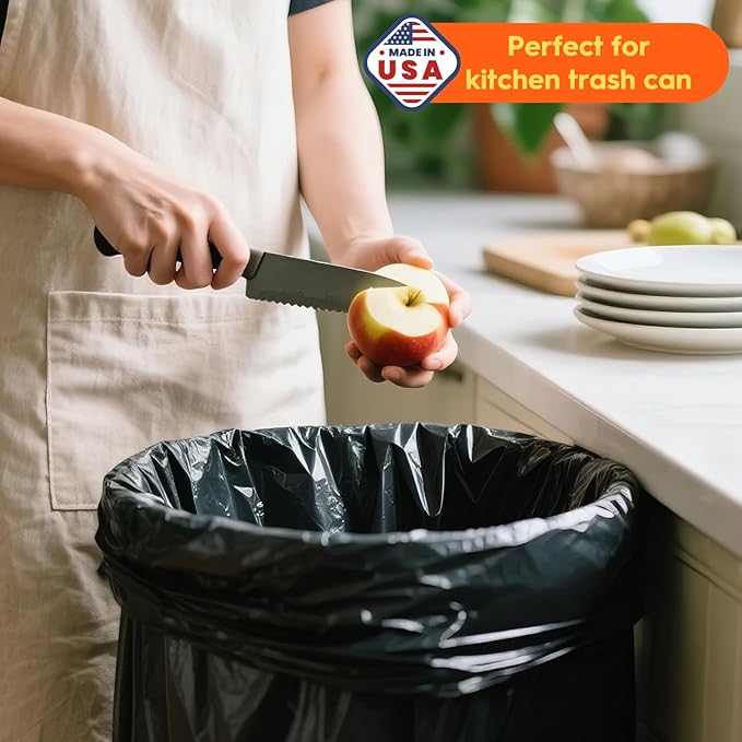 Delxo 55-60 Gallon Trash Bags 100 Count – 0.9 Mil Medium Duty Garbage Bags Durable &amp Puncture-Resistant Plastic Bolsas para basura Perforated Design– Made in USA for Kitchen Yard Office (Blac