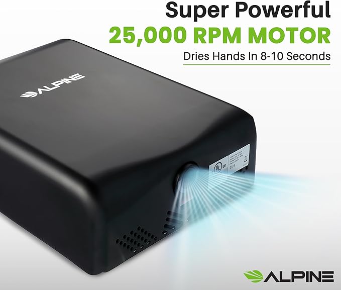 Alpine Hand Dryers for Bathrooms Commercial Extreme Speed Automatic Electric Hand Dryer for Home Bathroom/Restaurant with HEPA Filter Heat &amp Speed Control - ADA Compliant (120v Matt Black)