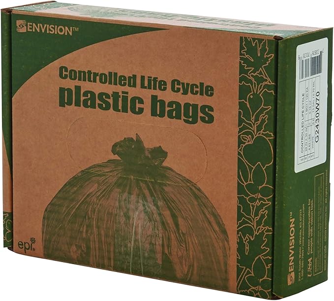 Stout by Envision 13 Gallon 24 x 30 Controlled Life-Cycle Plastic Trash Bags 120 Bags Per Case White Made in America (G2430W70)