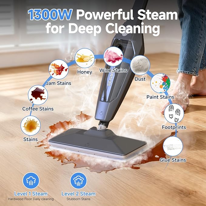 SENMO Steam Mop with Extra Microfiber Mop Pads*2