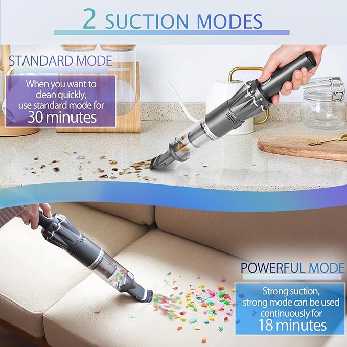 Handheld Vacuum Cordless 25000PA Super Lightweight 1lb with Powerful Suction Charging Dock Car Charger Single Touch Empty and Detachable Dust Cup Portable Mini Car Vac Gray