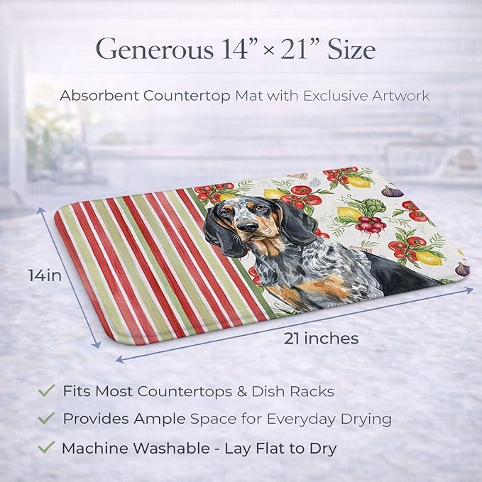 Caroline's Treasures Bluetick Coonhound Vegetables Dish Drying Mat Absorbent Dish Drying Mat Pad for Kitchen Counter Dish Drainer Mat for Countertop 14 x 21 Multicolor