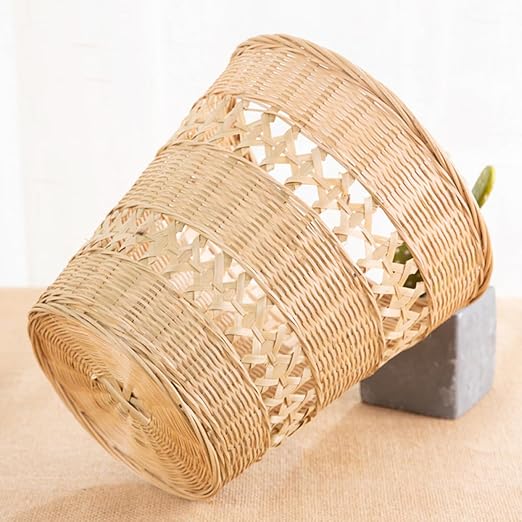 Lurrose Rustic Style Woven Trash Can Hand-Woven Wastebasket Home Rubbish Container for Bathroom Bedroom Living Room Storage
