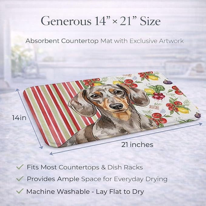 Caroline's Treasures Dapple Dachshund Vegetables Dish Drying Mat Absorbent Dish Drying Mat Pad for Kitchen Counter Dish Drainer Mat for Countertop 14 x 21 Multicolor