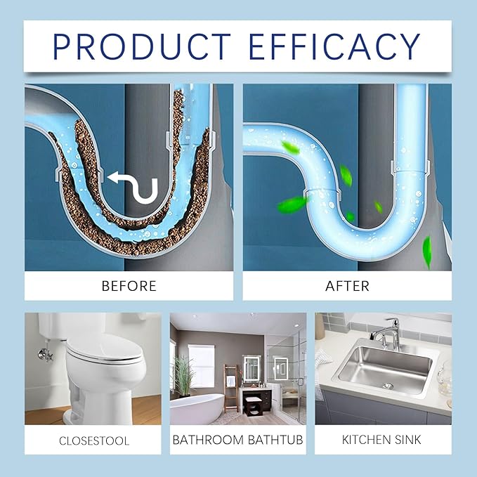 Drain Pipe Unclogging Cleaner - Rapidly Dissolve Hair Grease &amp Food Residue Prevent Blockages &amp Eliminate Odors(1PCS)