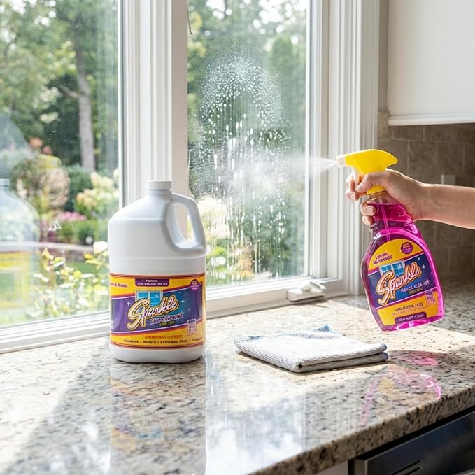 Sparkle Glass Cleaner Refill 1 Gallon (128 Fl Oz) – Ammonia-Free Heavy Duty Streak-Free Formula for Windows Mirrors &amp Glass (Pack of 6)