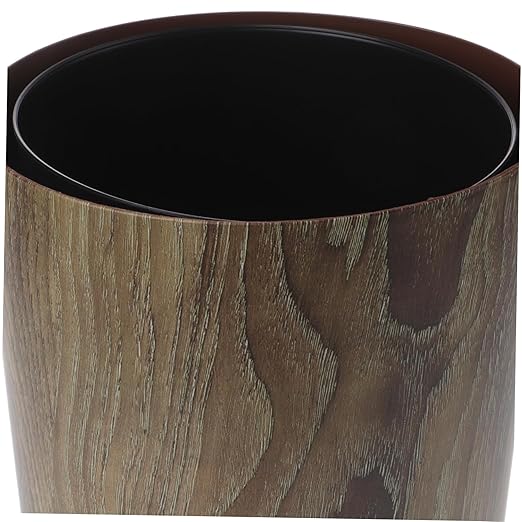 Imitation Wood Grain Trash Can Vintage Style Round Wastebasket for Home Office Kitchen Bathroom Lightweight Clean Capacity Garbage Container
