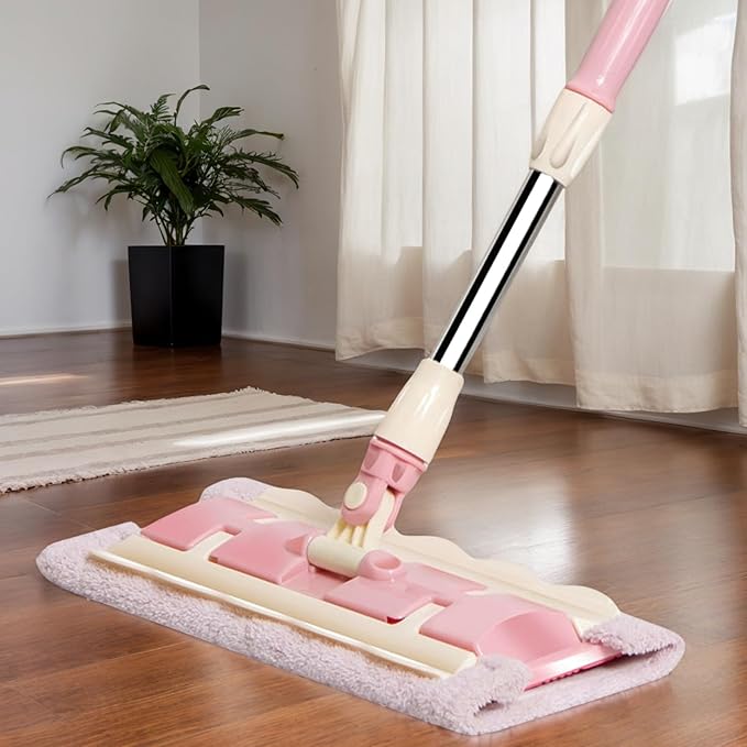Floor Mop – Adjustable Cleaning Wand Reusable Pad System | 38x15cm Compact Frame with Swivel Mechanism Flexible Washable for Garage Patio Shower Corners Vinyl Marble Living Room
