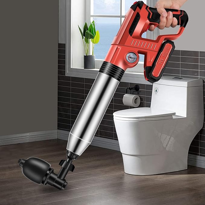 Electric Toilet Plunger with 2 batteriesDrain Clog Remover ToolsHigh Pressure Air Toilet Plungers Heavy Duty Plunger For ToiletBathroomFloor DrainSewerPipeRED