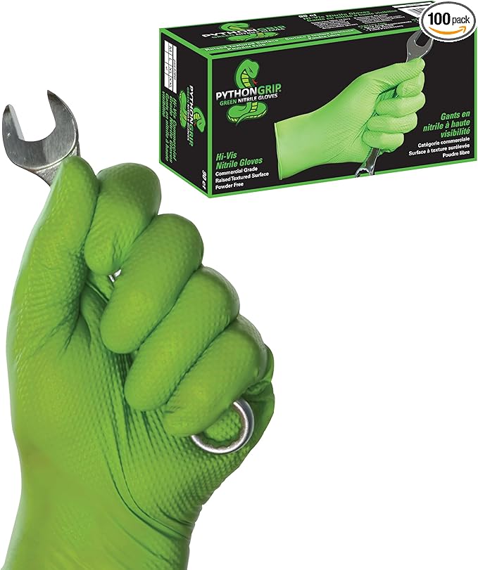 NEW! Eppco PythonGrip Hi-Vis Green Nitrile Gloves - Size M 100 count box