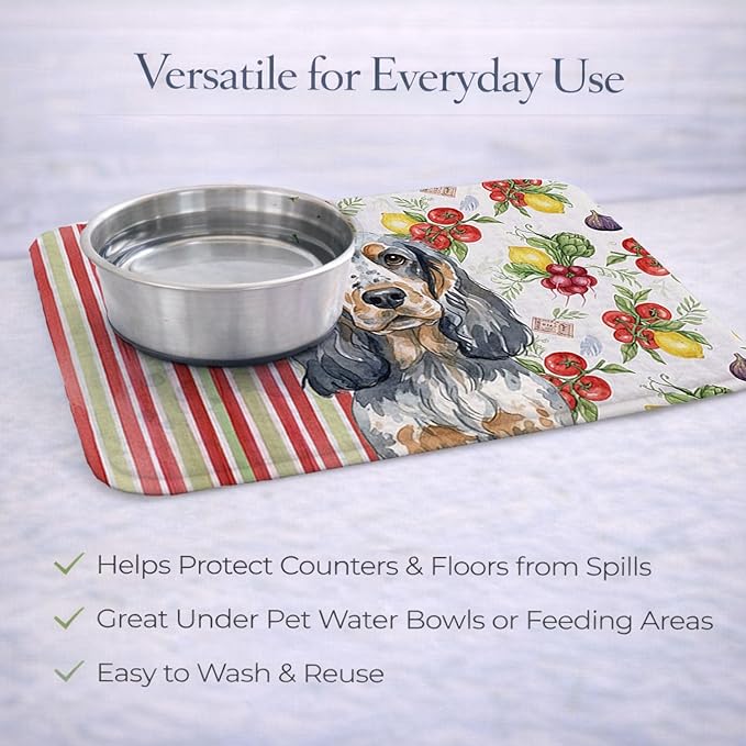Caroline's Treasures Blue Roan &amp Tan English Cocker Spaniel Vegetables Dish Drying Mat Absorbent Dish Drying Mat Pad for Kitchen Counter Dish Drainer Mat for Countertop 14 x 21 Multicolor