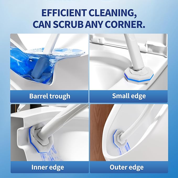 Disposable Toilet Brush Cleaning System Two Sets of Wands and 60p Refills Pads Replacement Heads Wall Mounted Toliet Stick Wand Starter Kit Bathroom Maintenance Toilet Bowl Cleaner Holder