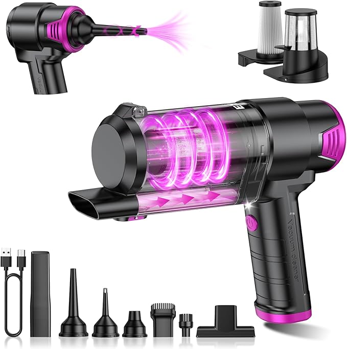 EYYA Handheld Vacuum Cordless 16KPA High Power Portable Car Vacuum Cleaner &amp Air Duster Hand Held Vacuum Cordless Rechargeable with Multi-Nozzles &amp 2 HEPA Filters for Car Home Office