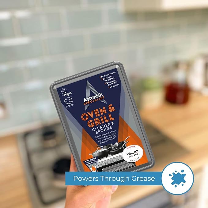 Astonish Specialist Oven &amp Grill Cleaner &amp Sponge 250g – Heavy Duty Degreaser Paste with Orange Oil – Restores Shine to Ovens Grills &amp Racks – No Harsh Chemicals 3 Pack