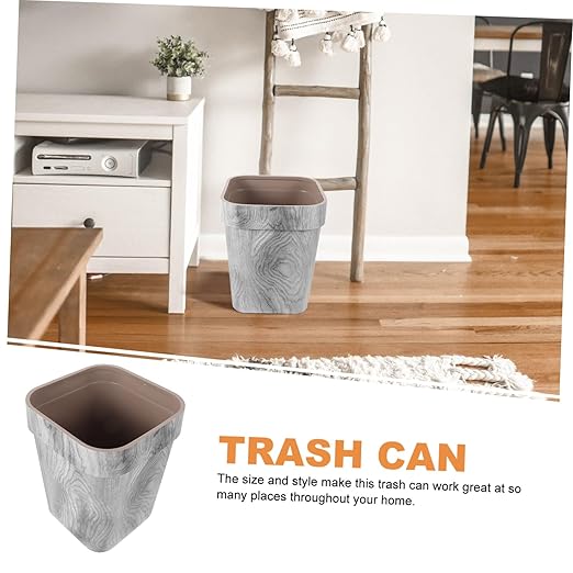 Retro Wood Grain Trash Can PP Construction Wastebasket for Bedroom Kitchen Living Thickened Square Large Garbage Bin with Smooth Surface Decorative and Practical Home Office Hotel