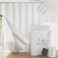 Stainless Steel Bathroom Trash Can and Toilet Brush Set1.6 Gallon Small Trash Bin with Press Type Lid White Bathroom Sets with Curtain and Liner for Bathroom