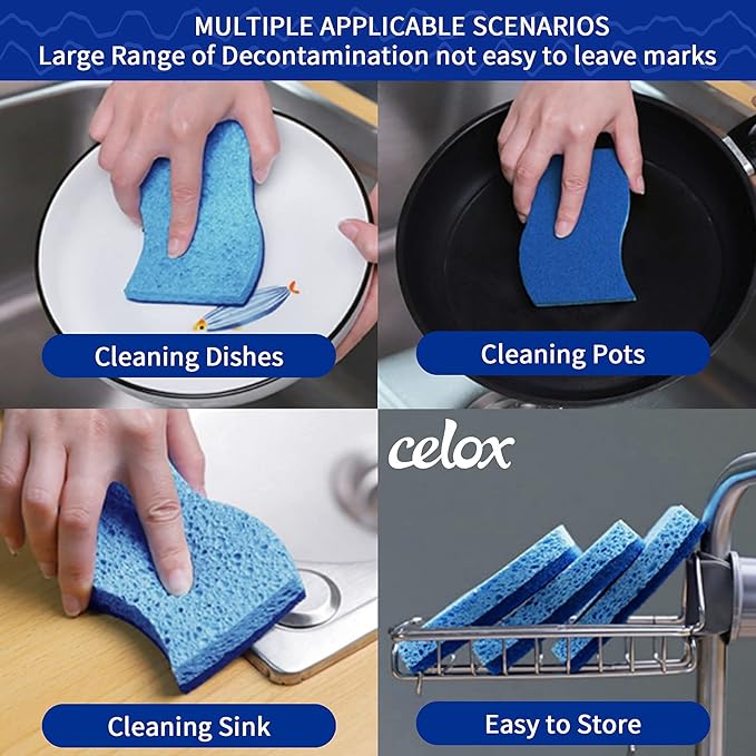 CELOX Grout Brush with Long Handle and Blue 12 Pack Non-Scratch Dish Sponge