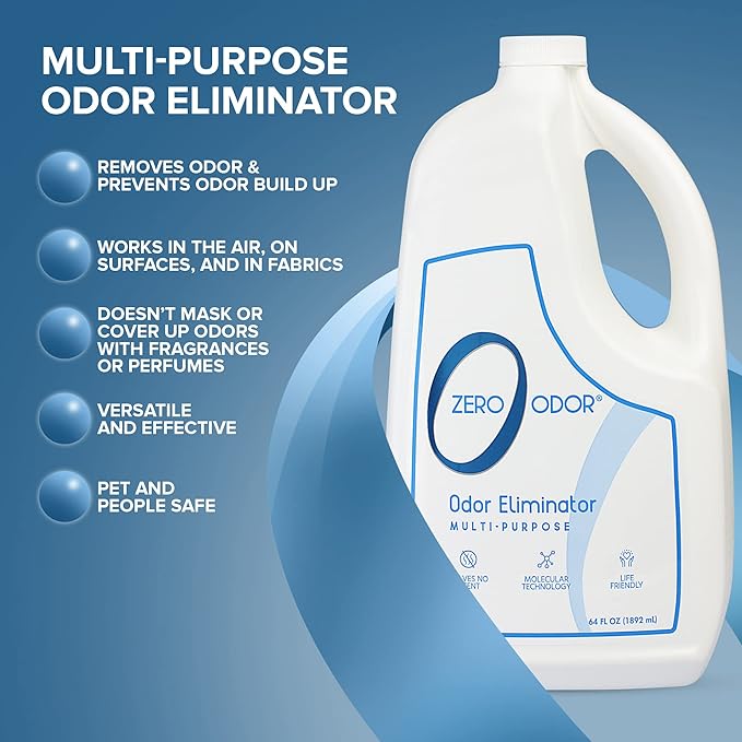 Zero Odor - Multi-Purpose Strong Odor Eliminator for Home Office Car Bathroom Hotel Room Deodorizer and Odor Neutralizer 64oz Refill 2-Pack