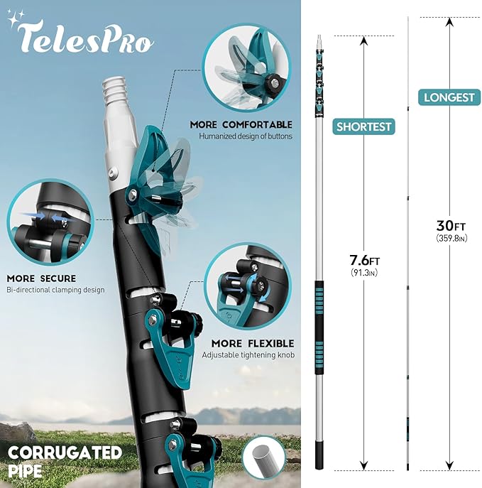 30 Foot High-Reach Duster Kit with 6-24FT Extendable Pole - High Ceiling Duster Cleaning Kit with Telescopic PoleCobweb Duster Chenille Ceiling Fan Duster Microfiber Feather Duster