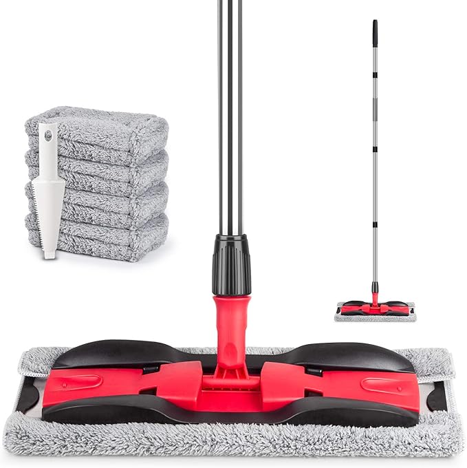 Microfiber Mops for Hardwood Floor Cleaning: MEXERRIS Flat Floor Mop with 4 Washable Pads 59 Adjustable Handle - Dust Dry Mops for Kitchen Bathroom Tile Laminate Wood Vinyl - Home Commercial Mop