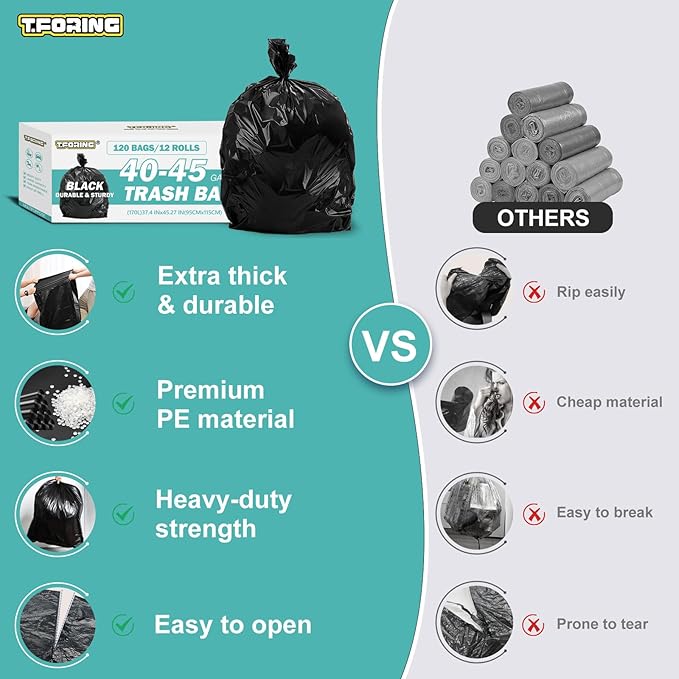 40-45 Gallon Black Trash Bags 120 Count - 37''x45'' Large Garbage Bags Unscented 40+ Gallon Trash Can Liners Multipurpose for Office Outdoor Recycling and Commercial