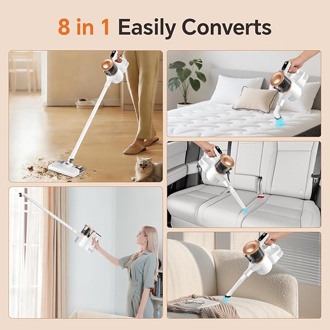 Cordless Vacuum Cleaner Powerful Vacuum Cleaners for Home with Mopping Function Water Tank Stick Vacuum Cordless Rechargeable Lightweight Vacuum for Pet Hair Hard Floors Carpet Gold