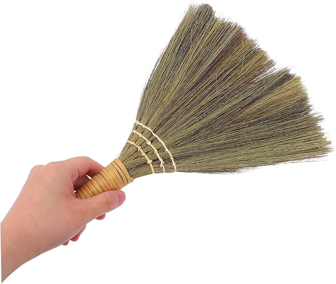 Cabilock 2pcs Natural Straw Soft Bristle Small Whisk Broom Sweep Dust Mop for Home Indoor Broomstick Removable Head Housework
