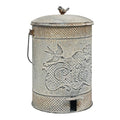 Farmhouse Garbage Can with Lid Indoor Outdoor Trash Can with Embossed Bird and Flowers PatternMetal Retro Kitchen Trash Can with Lid for Kitchen Room and Garden Decor (Grey)
