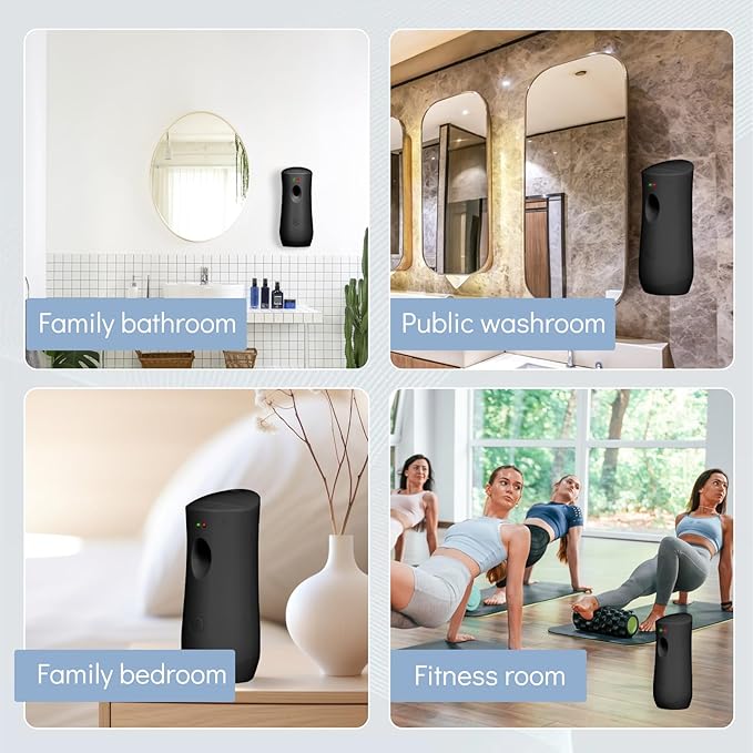 Automatic Air Freshener Spray Wall Mounted or Free Standing Automatic Scent Dispenser Motion Sensor Air Freshener Air Automatic Spray Dispenser for Room and Restroom Sprayer (Black)