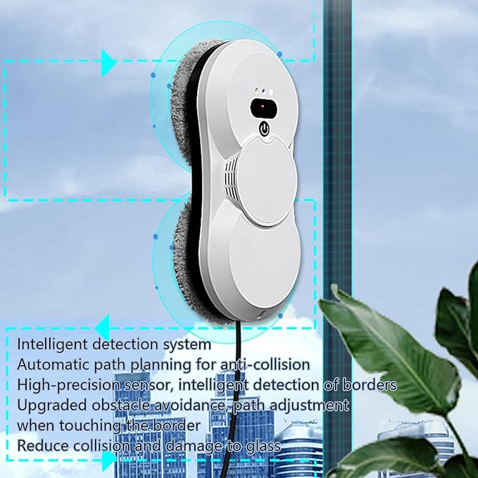 Window Cleaning Robot Window Robot Vacuum Cleaner 2800Pa Strong Suction Smart Window Cleaning Robot Remote Control Cleaning for Interior/Exterior Windows Mirror Door
