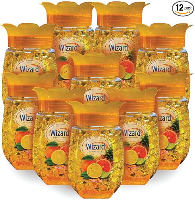 WIZARD Odor Eliminator Gel Beads - 12 oz Pack of 12 - Air Freshners For Bathroom. Rooms Per Areas and Car Freshner (TROPICAL CITRUS)