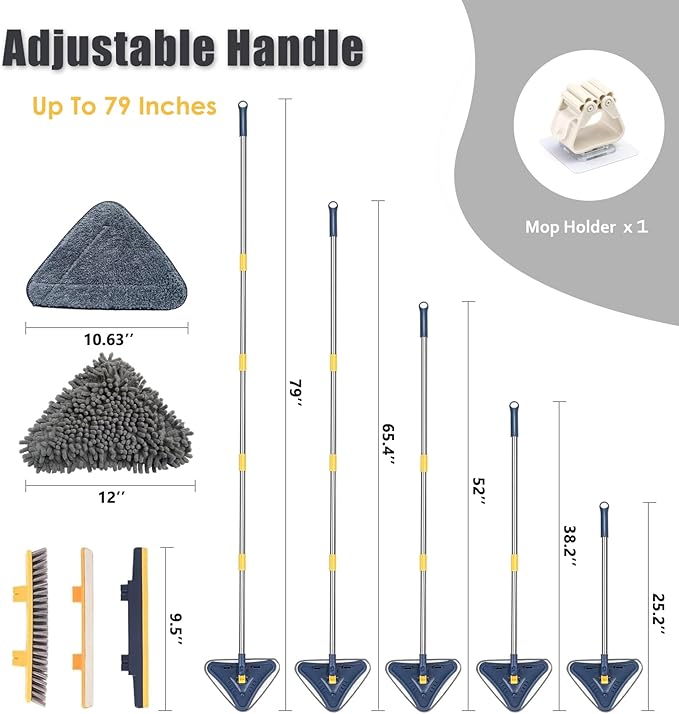 Wall Cleaner Mop with Long Handle 5-in-1 Wall Cleaning Dust Mop with 6 Replacement Chenille Microfiber Pads Squeegee Scrubber Duster Cleaning Tools for Wall Window Floor Ceiling