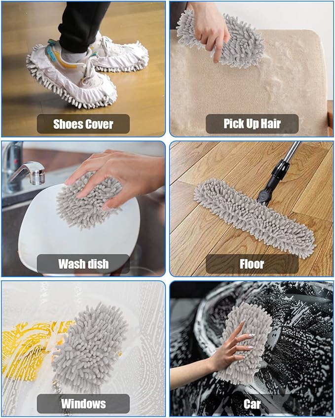 8 Pcs Mop Slippers Socks Floor CleaningMicrofiber Shoe Covers dust Washable Reusable for Woman Man House Kitchen (Grey)
