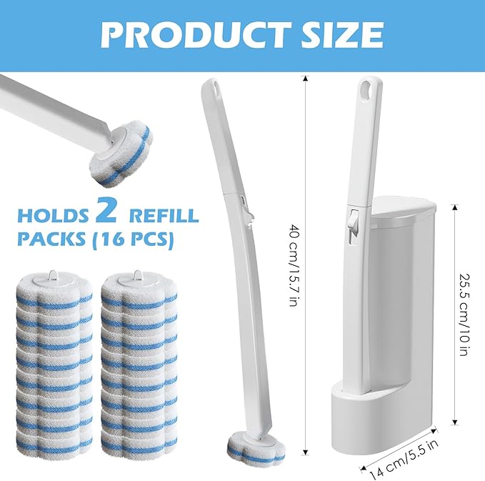 Disposable Toilet Brush Cleaning System 2pcs Wands with 104pcs Replacement Heads Stick for Toilet CleaningWands with Refills Pads Wall Mounted Toliet Wand for Bathroom Toilet Brush and Holder Set