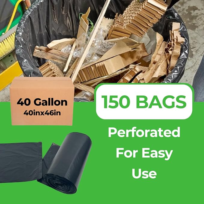 42 Gallon Heavy Duty Contractor Trash Bags - 40'' x 46'' Tear-Resistant Leak-Proof 100 Count - Industrial Strength for Construction Yard and Commercial Use
