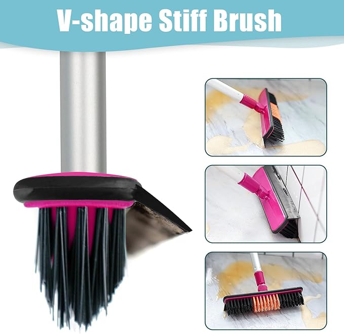 Magic Broom Sweeper Multifunction Replaceable Silicone Broom Household Squeegee for Floor Cleaning Bathroom Pet Hair Dog Broom Brush Set (Bright Pink)