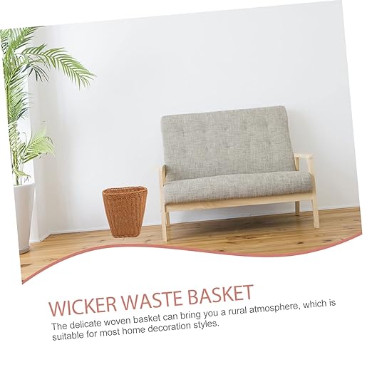 Multi-Functional Woven Storage Basket Rustic Rattan Wastebasket for Bedroom Living Room and Office Decorative Sundries Organizer for Compact Spaces