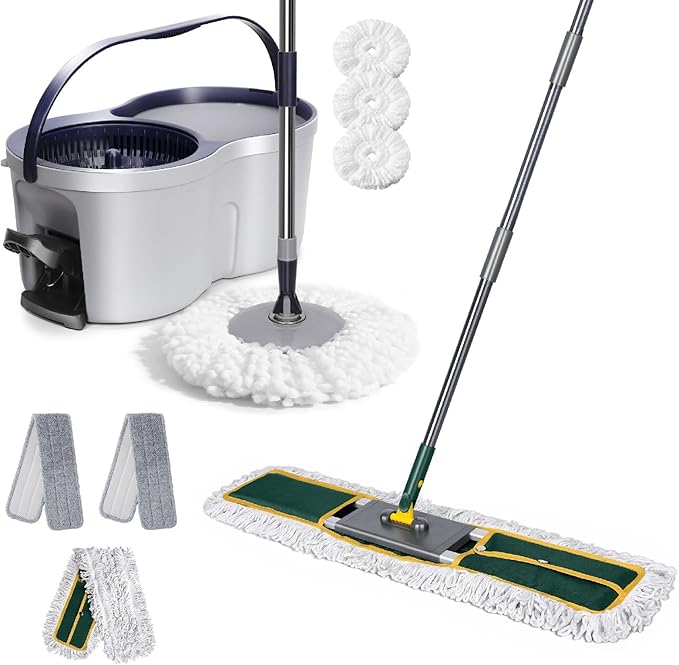 Masthome 36 Commercial Mop with 3 Microfiber Pads &amp Spin Mop and Bucket Set with 3 Mop Pads for Floor Cleaning - Home &amp Office Suitable