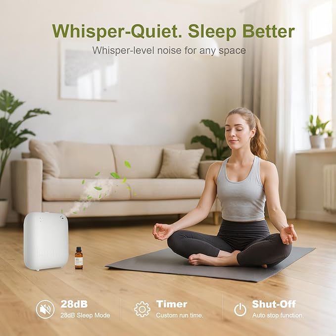 Waterless DiffuserWireless Essential Oil Battery Operated2000 Sq FtSafety LockQuietBluetooth AppHotel Home Collection Scent Machine - White