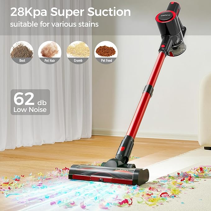 uwant Cordless Vacuum Cleaner 35Kpa Powerful Suction Wide Green Headlight Vacuum Cleaner for Home Pet Hair Anti-Tangle HEPA Lightweight Handheld Vacuum for Carpet Hard Floors
