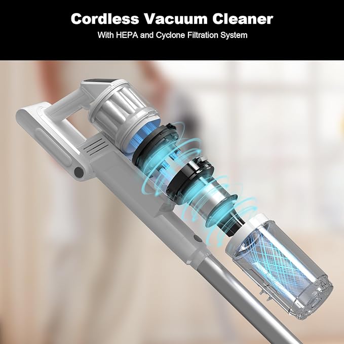 Cordless Vacuum Cleaner - Vacuum Cleaners for Home 45KPA 550W Stick Handheld Portable 60 Mins Runtime Rechargeable Battery Pet Hair Hardwood Floor Vac Household Lightweight Hand Vac V10 White