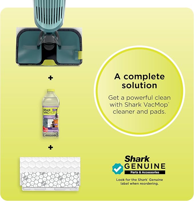 Shark VACMOP Reveal NEW Cordless Hard Floor Cleaner Vacuum &amp Spray Mop Powerful Suction Lightweight Illumination Light Includes 4 Disposable Pads 12oz Pet Multi-Surface Cleaning Solution VM