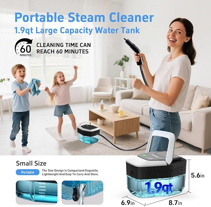 Steam Cleaner for Home(True High Temperature257℉)3-Levels Adjustable Handle Steamer for Cleaning1.9 Quart Steam Cleaner for Car2500W Handheld Steam CleanerClean GreaseDirtTile Furniture