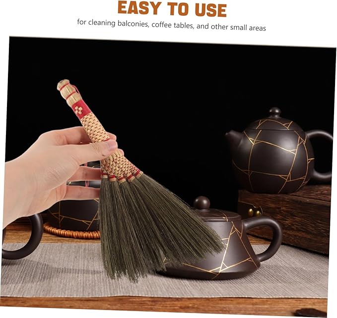 Happyyami Mini Grass Broom Dusting Brush Soft Bristle Desk Brush for Desktop Cleaning Natural Broom for Office